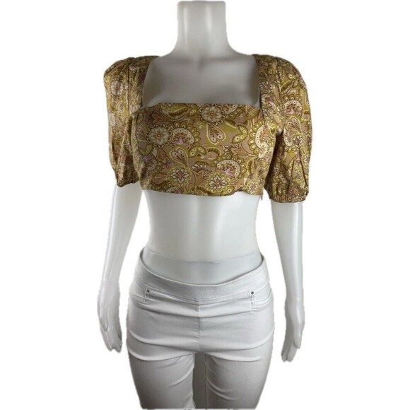 F. Anthropologie O.P.T Crop Top Size L Blouse Short Sleeve Square NecK NWT - Picture 1 of 10